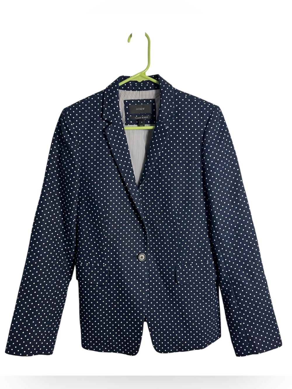 J.Crew Regent Linen Polka Dot Blazer Size 6 Navy